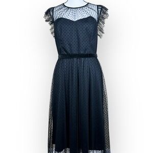Jason Wu Black Dress Midi Size 12P Sheer Polka‎ Dot Whimsigoth Twee Style
